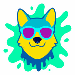 Dog logo design vector art illustration. Dog with sunglasses icon illustration.
