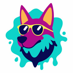 Dog logo design vector art illustration. Dog with sunglasses icon illustration.
