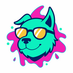 Dog logo design vector art illustration. Dog with sunglasses icon illustration.
