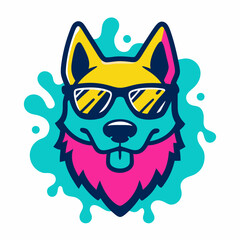 Dog logo design vector art illustration. Dog with sunglasses icon illustration.

