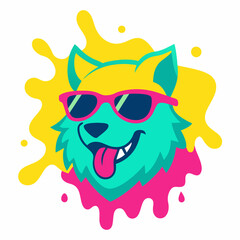 Dog logo design vector art illustration. Dog with sunglasses icon illustration.
