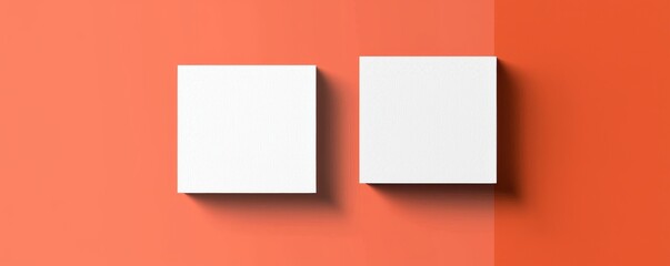 Minimalist abstract design with two white squares on an orange background