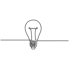 Light bulb single line art, continuous one line drawing of  Isolated outline vector art



