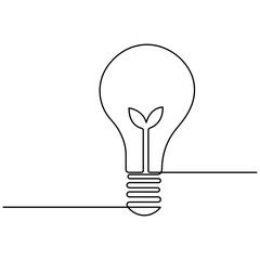 Light bulb single line art, continuous one line drawing of  Isolated outline vector art



