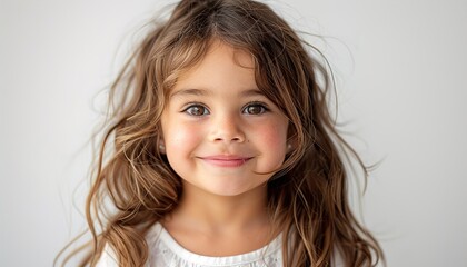 latin american girl smiling in front of white background 
