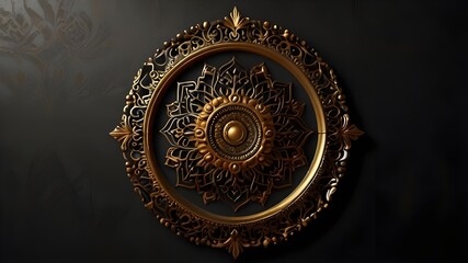 3d wallpaper for ceiling with black and golden mandala decoration model and decorative frame background Generative AI