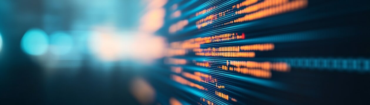 abstract blue and orange coding lines - web development technology background.