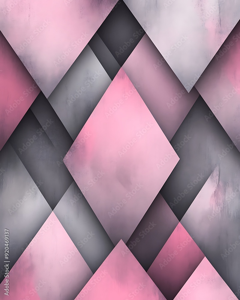 Poster seamless abstract with overlapping diamond shapes in pink and grey