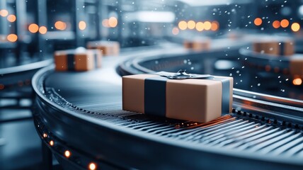 High-resolution image of a conveyor belt in a frozen food plant, with products being flash-frozen and packed for storage.