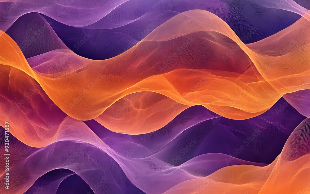Poster non-seamless abstract with overlapping waves in burnt orange and lilac