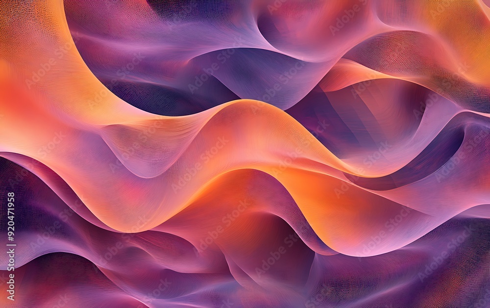 Poster non-seamless abstract with overlapping waves in burnt orange and lilac