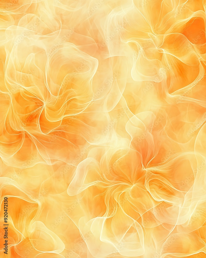Poster seamless abstract with intricate floral patterns in sunshine yellow and peach fuzz