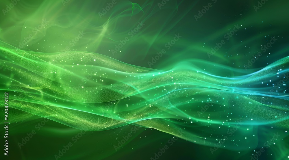 Poster Dynamic waves of vibrant green and blue with sparkling effects, perfect for diverse digital designs