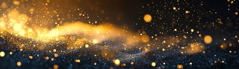 Obraz premium Glittering New Year's Greetings with Golden Script and Sparkling Lights Banner for Festive Celebrations.