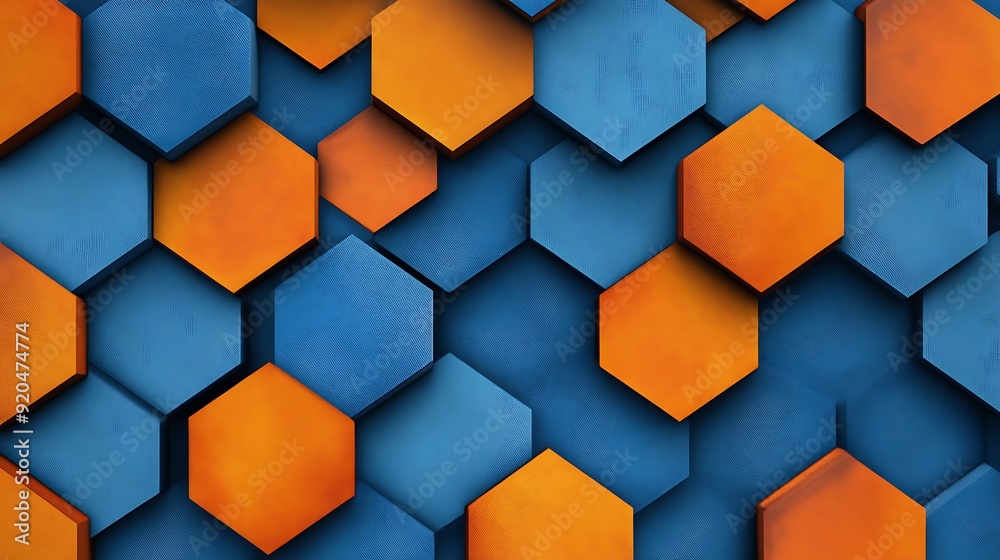 Poster seamless abstract with repeating hexagons in chambray blue and burnt orange