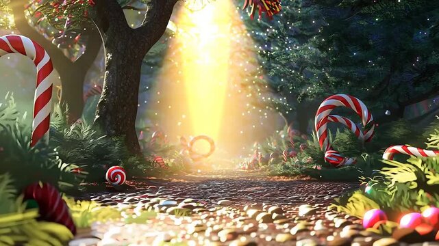 Fantasy forest filled with candy canes.