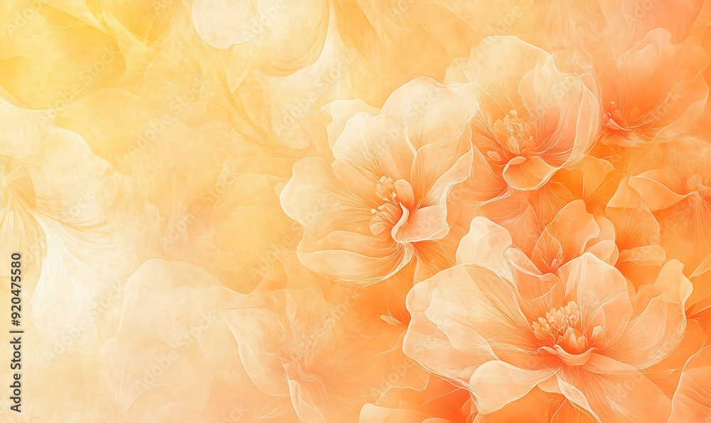 Poster seamless abstract with intricate floral patterns in peach fuzz and sunshine yellow