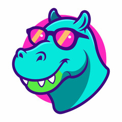Hippopotamus logo design vector art illustration. Hippopotamus with sunglasses icon illustration.
