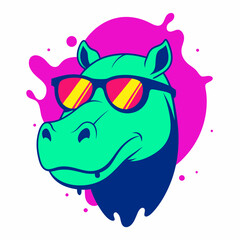 Hippopotamus logo design vector art illustration. Hippopotamus with sunglasses icon illustration.
