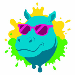 Hippopotamus logo design vector art illustration. Hippopotamus with sunglasses icon illustration.
