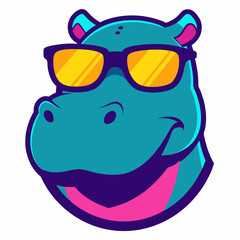 Hippopotamus logo design vector art illustration. Hippopotamus with sunglasses icon illustration.
