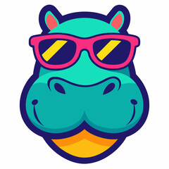 Hippopotamus logo design vector art illustration. Hippopotamus with sunglasses icon illustration.

