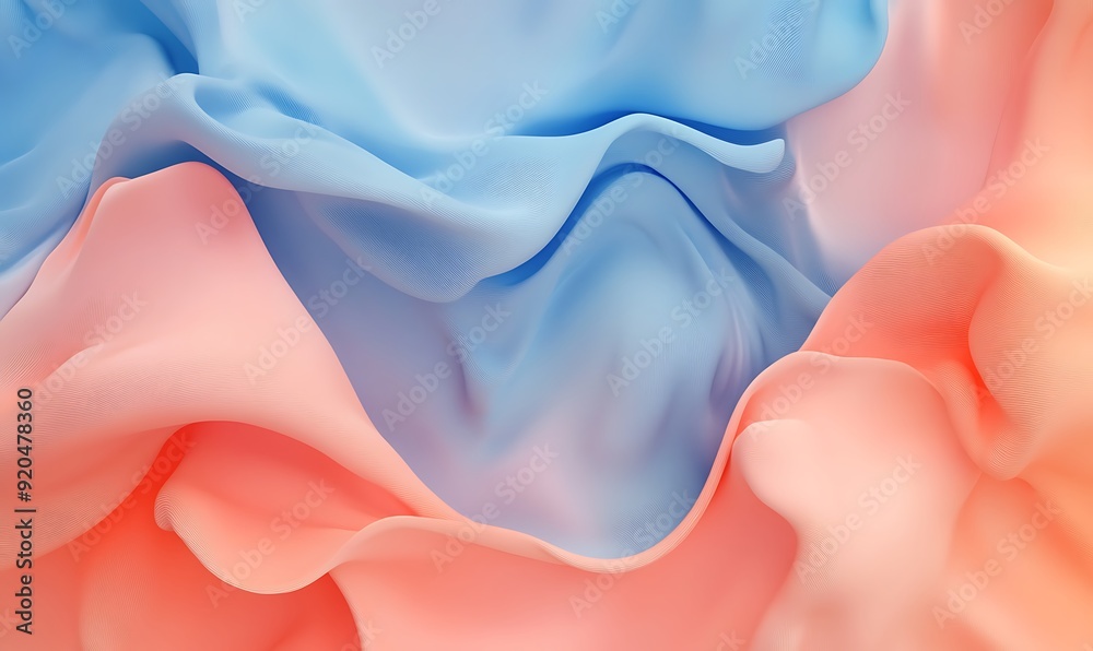 Aufkleber Non-Seamless Abstract with Dynamic Waves in Chambray Blue and Peach Fuzz