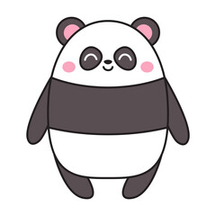 Cute panda bear icon. Kawaii cartoon character. Line contour silhouette. Funny head face. Pink cheeks. Happy Valentines Day. Baby greeting card template. White background. Flat design. Vector