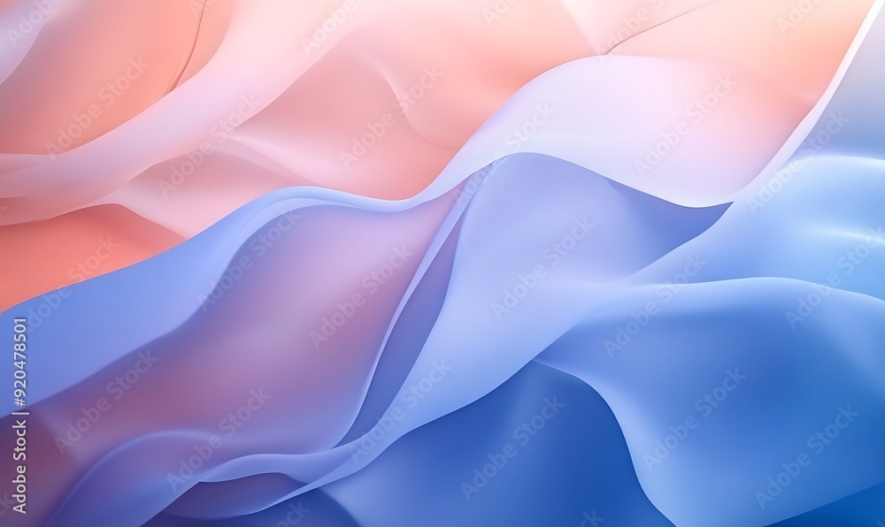 Poster Non-Seamless Abstract with Dynamic Waves in Chambray Blue and Peach Fuzz