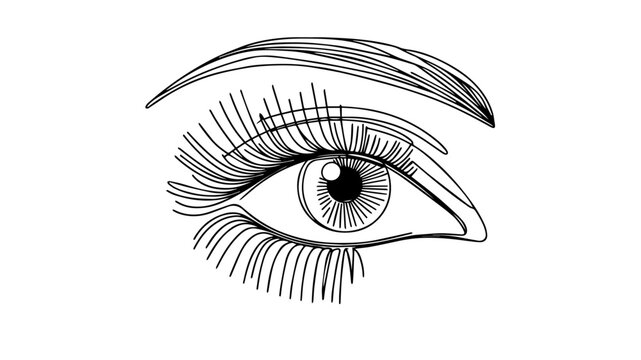 recommend clip art: An eye with detailed eyelashes and a pupil one line illustration