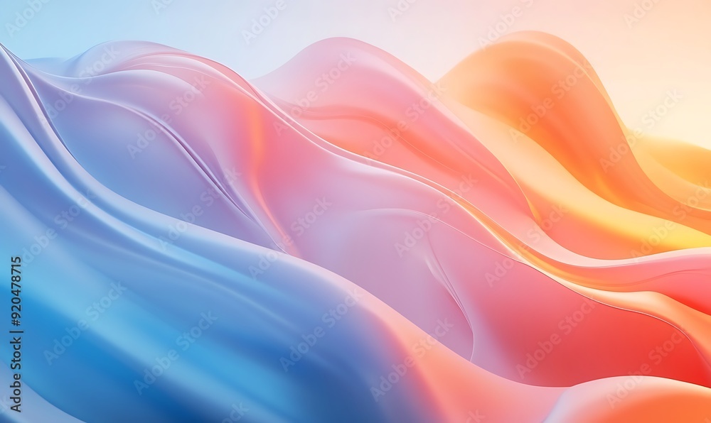 Poster Non-Seamless Abstract with Dynamic Waves in Chambray Blue and Peach Fuzz