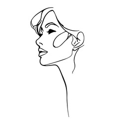 Female Profile Abstract Line Art Drawing. Woman Face Black Sketch Isolated on White. Female Figure Abstract Minimalist Silhouette. Vector EPS 10
