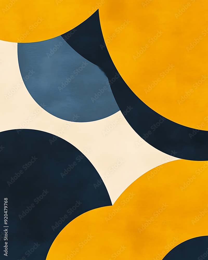Poster non-seamless abstract with bold overlapping circles in burnt orange and chambray blue