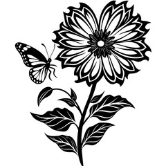 blume mit schmetterling drauf sitzen vector illustration