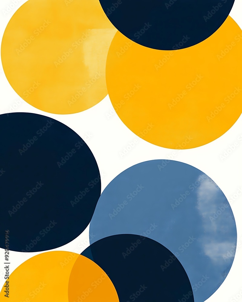 Poster non-seamless abstract with bold overlapping circles in burnt orange and chambray blue