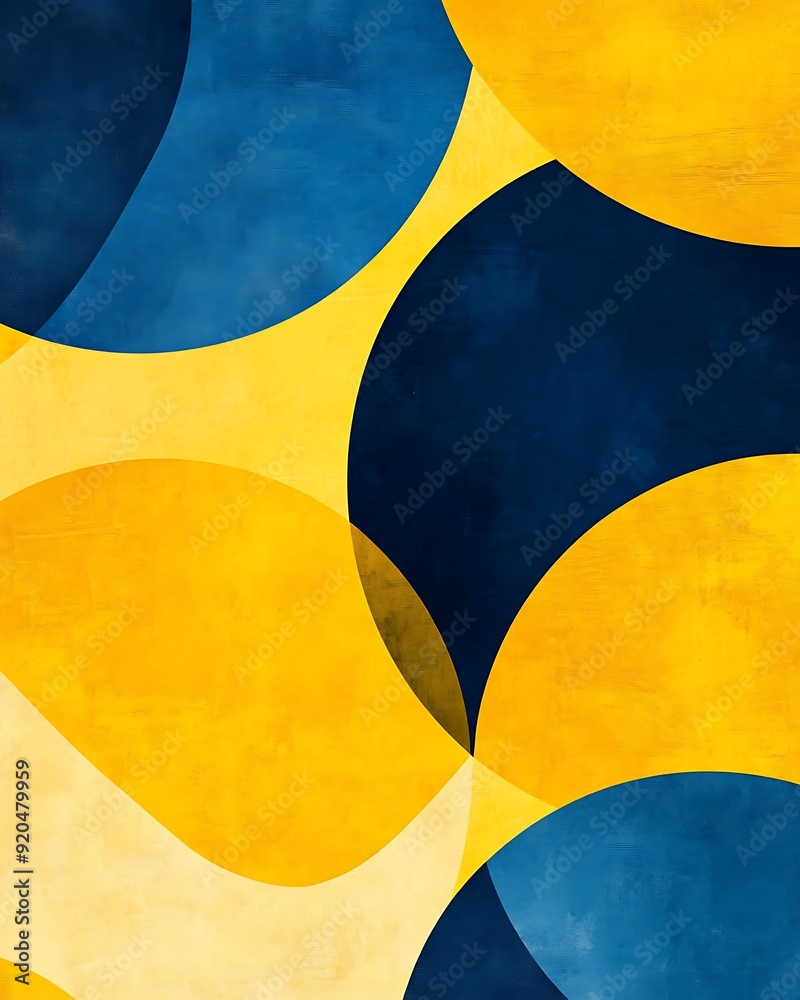 Poster non-seamless abstract with bold overlapping circles in burnt orange and chambray blue