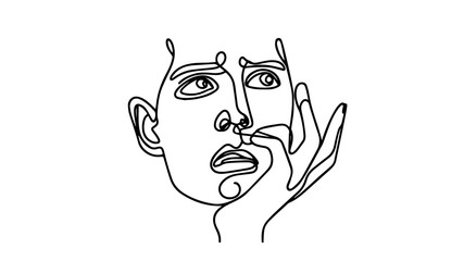 Confused face one line illustration