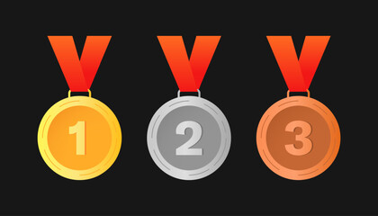 Medal set icons. Gold, silver and coper medal icons. Flat style. Vector icons.