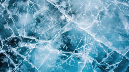 Texture of cracked ice in Lake Baikal: abstract blue winter background.