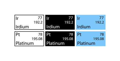 Irdium and Platinum icons set. Chemical element icons. Linear, silhouette and flat style. Vector icons.