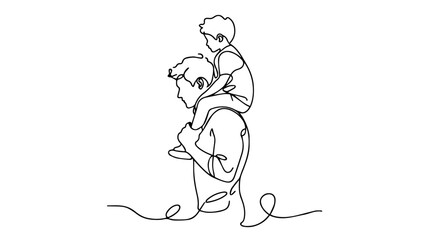 father carrying his son on his shoulders online illustration