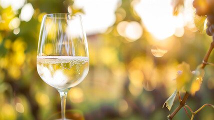 a glass of wine on the background of a vineyard, a blurred background of a ripe vine, a blurred backdrop