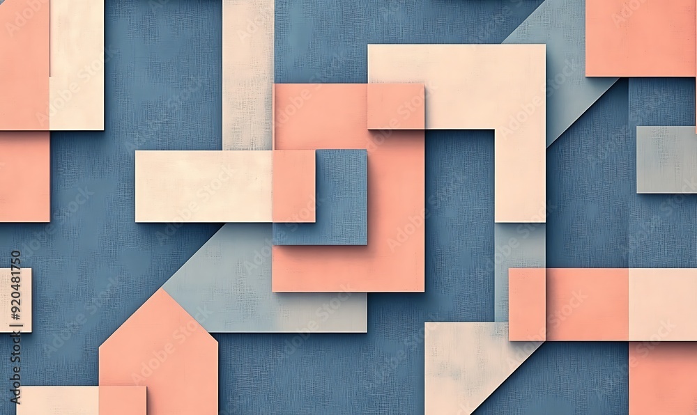 Fototapete seamless abstract with repeating geometric pattern in peach fuzz and chambray blue