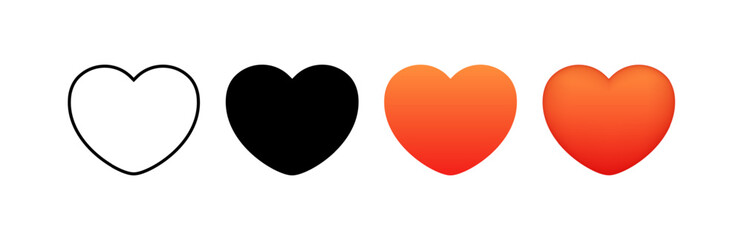 Heart set icons. Emoji icons. Linear, silhouette and flat style. Vector icons.