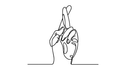 hand with fingers crossed for good luck line art drawing