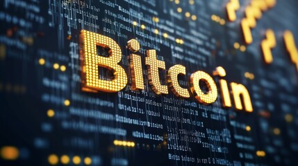 Fototapeta premium A text Bitcoin typography illustration design. Bitcoin cryptocurrency trading or exchange, Digital financial symbol of virtual currency, Blockchain network and Financial investment concept