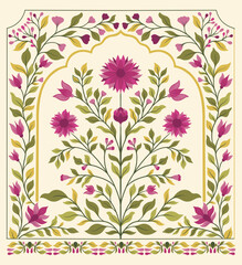 Mughal decorative ornamental floral. Vintage intricate traditional mughal style with flowers and foliage.