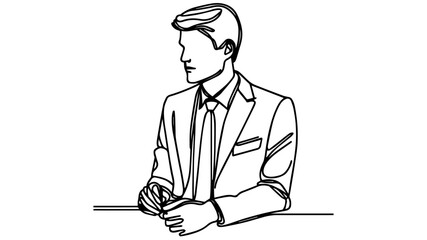 man in suit and tie one line illustration vector