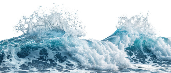 Dynamic Ocean Wave in Vivid Blue and White - High-Resolution Isolated Image on Transparent Background, Ideal for Environmental and Nautical Designs
