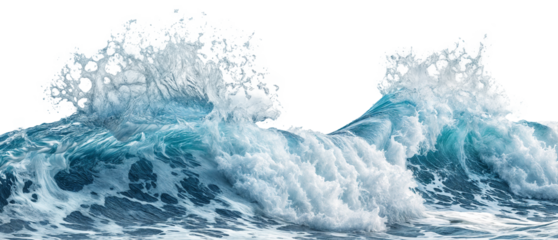Dynamic Ocean Wave in Vivid Blue and White - High-Resolution Isolated Image on Transparent Background, Ideal for Environmental and Nautical Designs